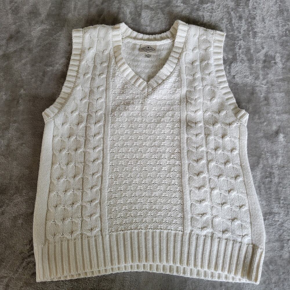 Women's Knitted Sweater Vest White Size XL Preppy Academia Minimalist Chic Retro